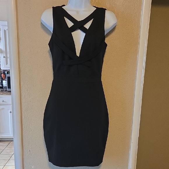 Symphony Black Plunge Neck Sleeveless Bodycon Dress - Picture 1 of 4